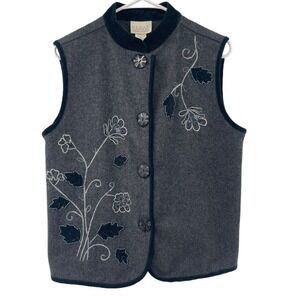 Cedar Canyon Vest Women Size Small Gray Wool Blend Embellished Velvet Trim